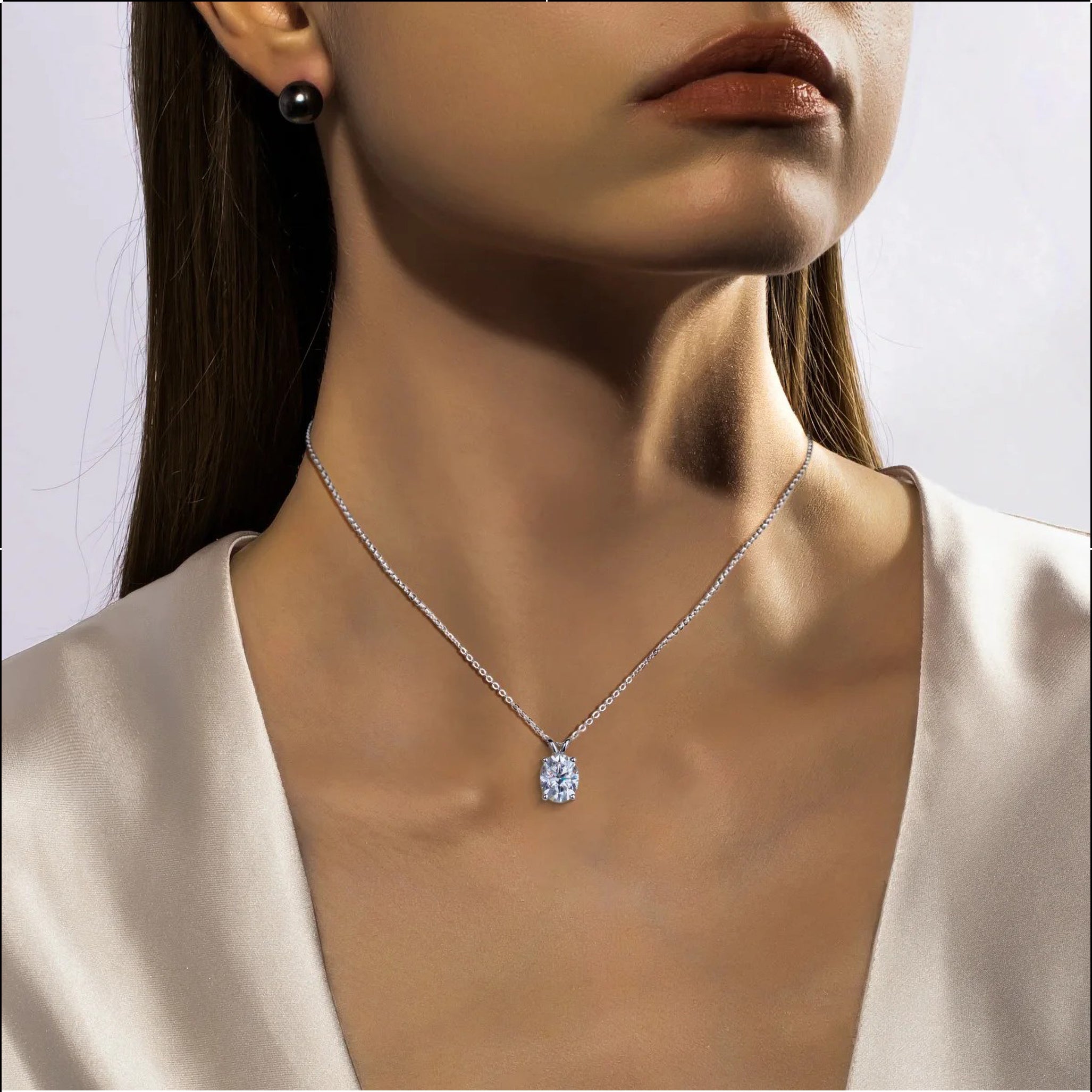 D Color Oval Cut Moissanite Pendant Necklace | 2ct–5ct | 925 Sterling Silver | Certified