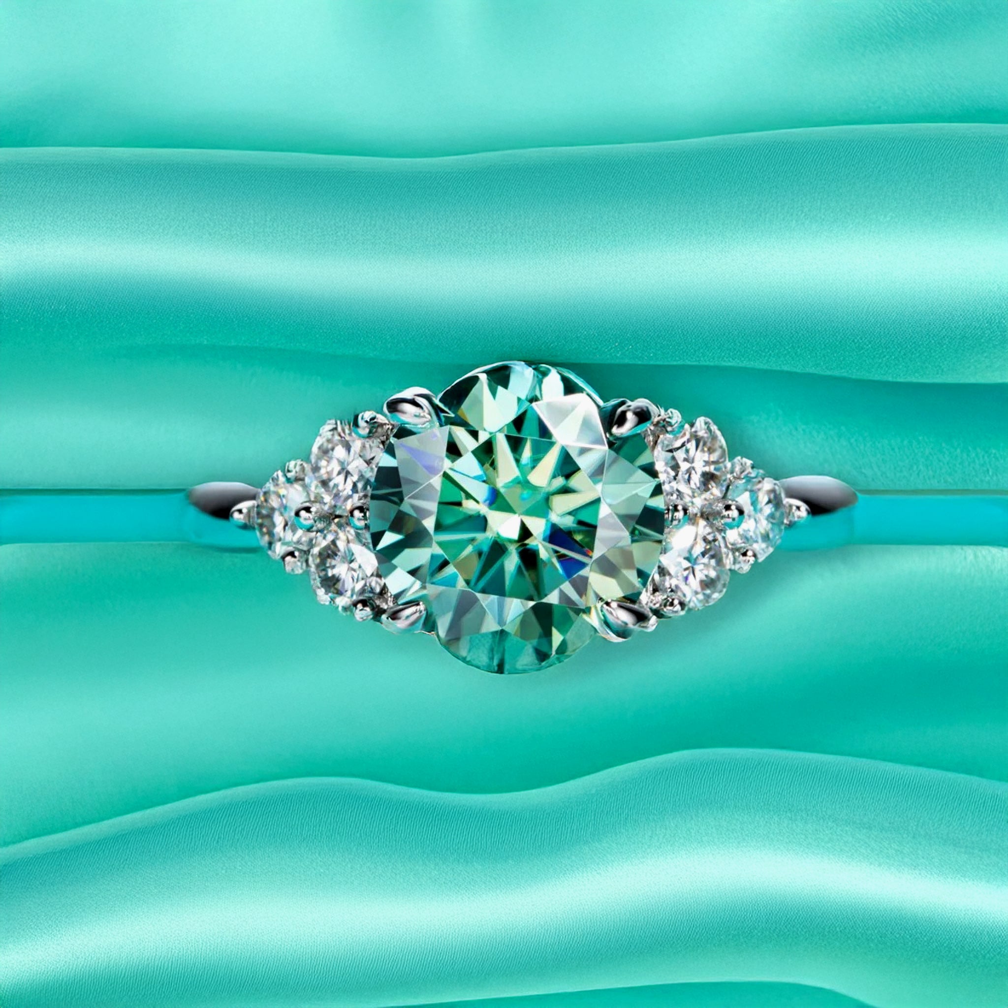 3ct Round Cut Blue-Green Moissanite Ring — 18K Gold Plated 925 Silver