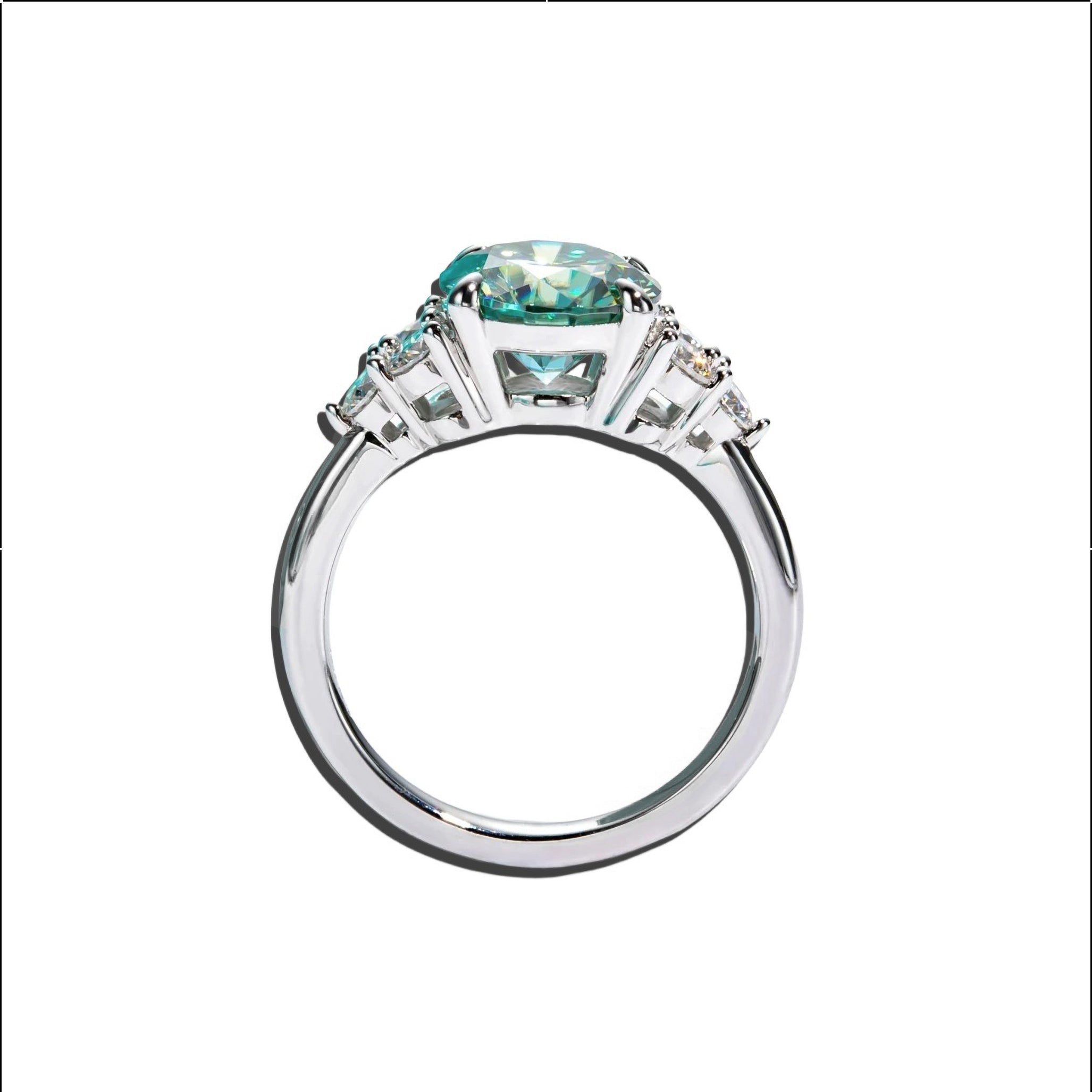 3ct Round Cut Blue-Green Moissanite Ring — 18K Gold Plated 925 Silver