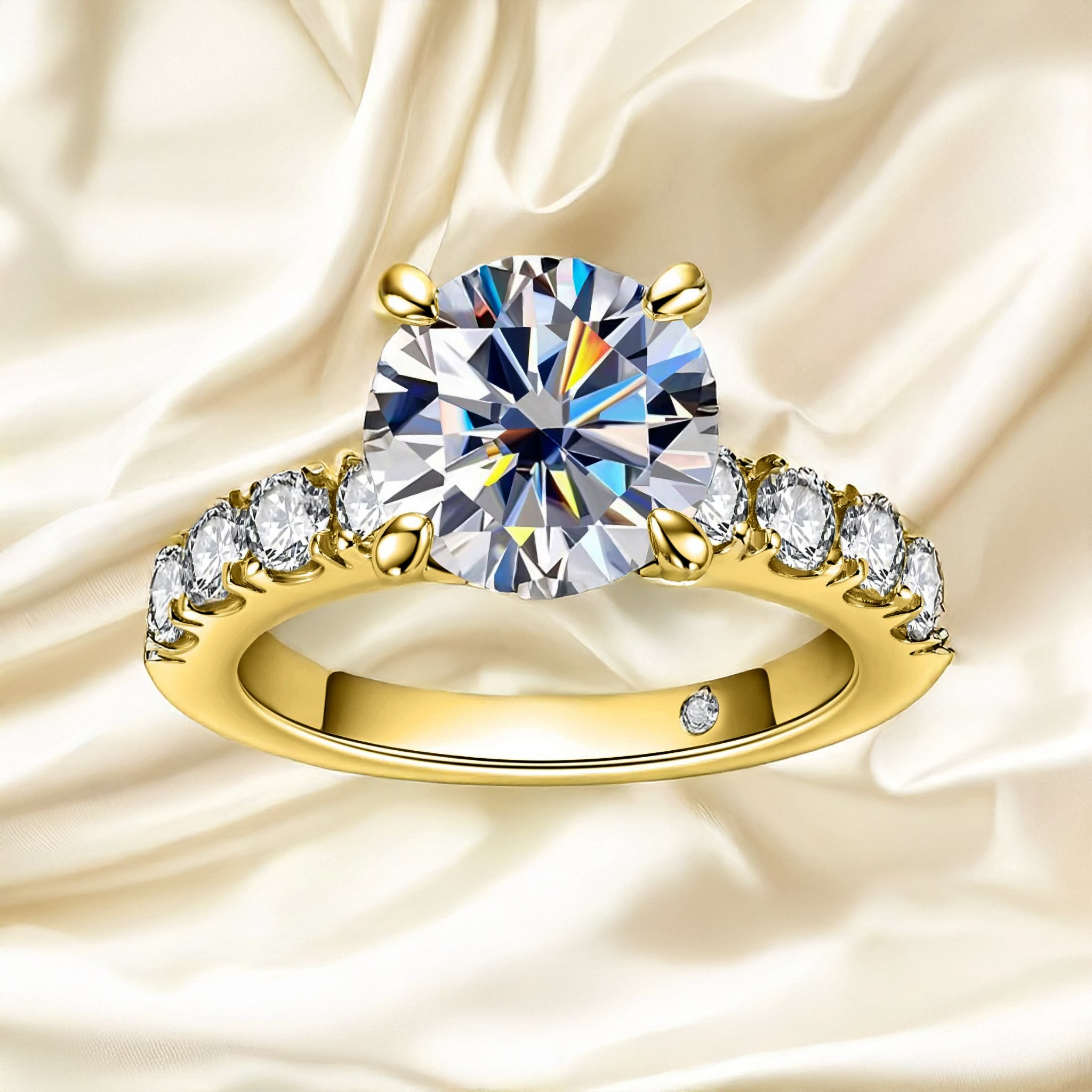 4.3ct D Color Moissanite Ring — 925 Sterling Silver 18 K Gold Plated
