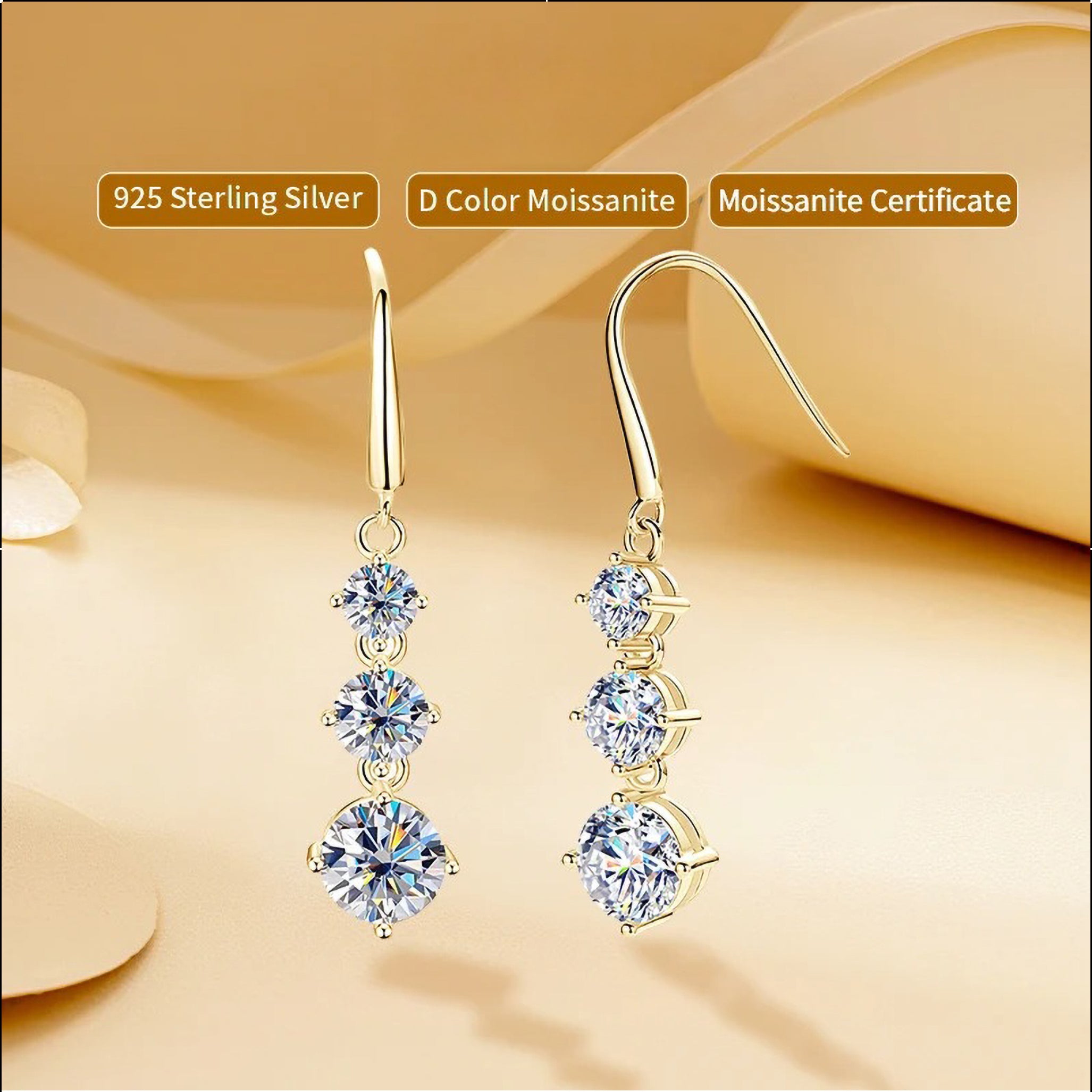 D-VVS1 Moissanite Drop Hook Earrings – 925 Sterling Silver - 3.60 CTTW