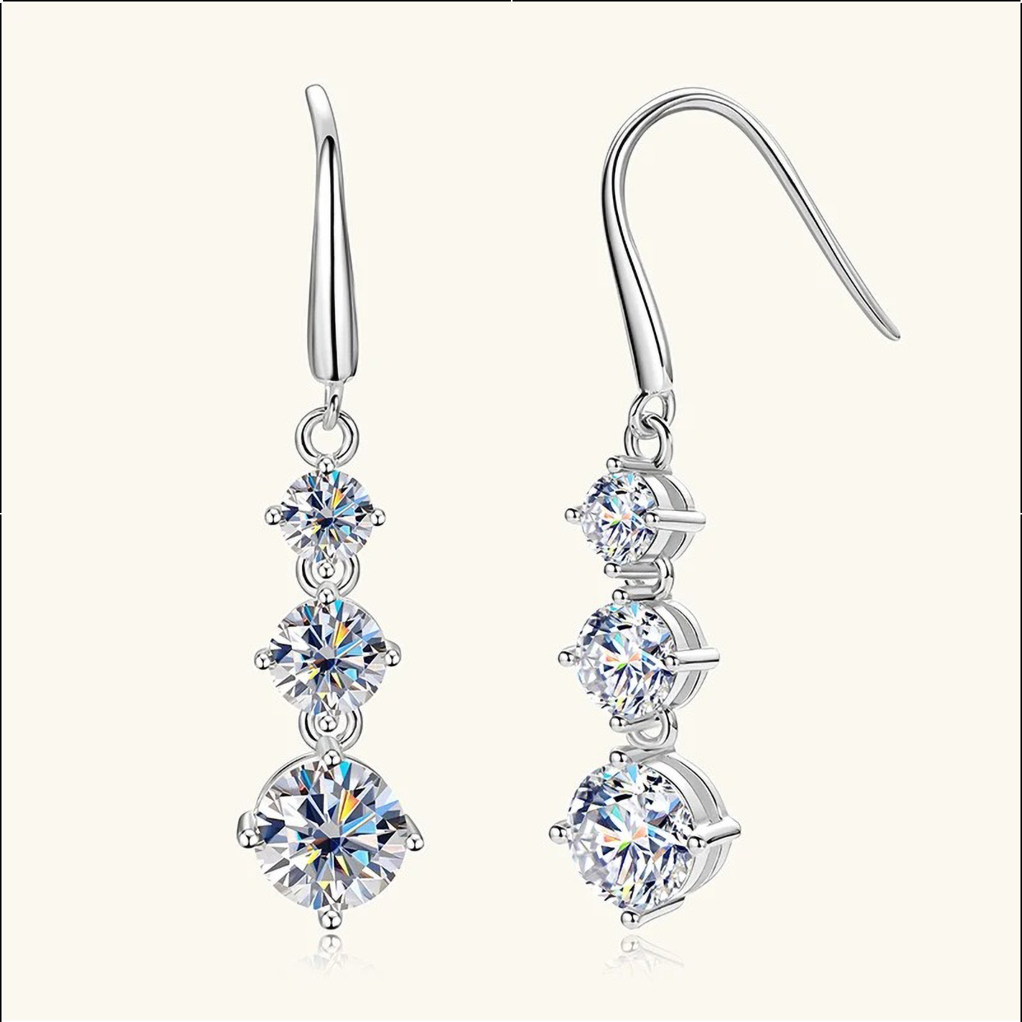 D-VVS1 Moissanite Drop Hook Earrings – 925 Sterling Silver - 3.60 CTTW