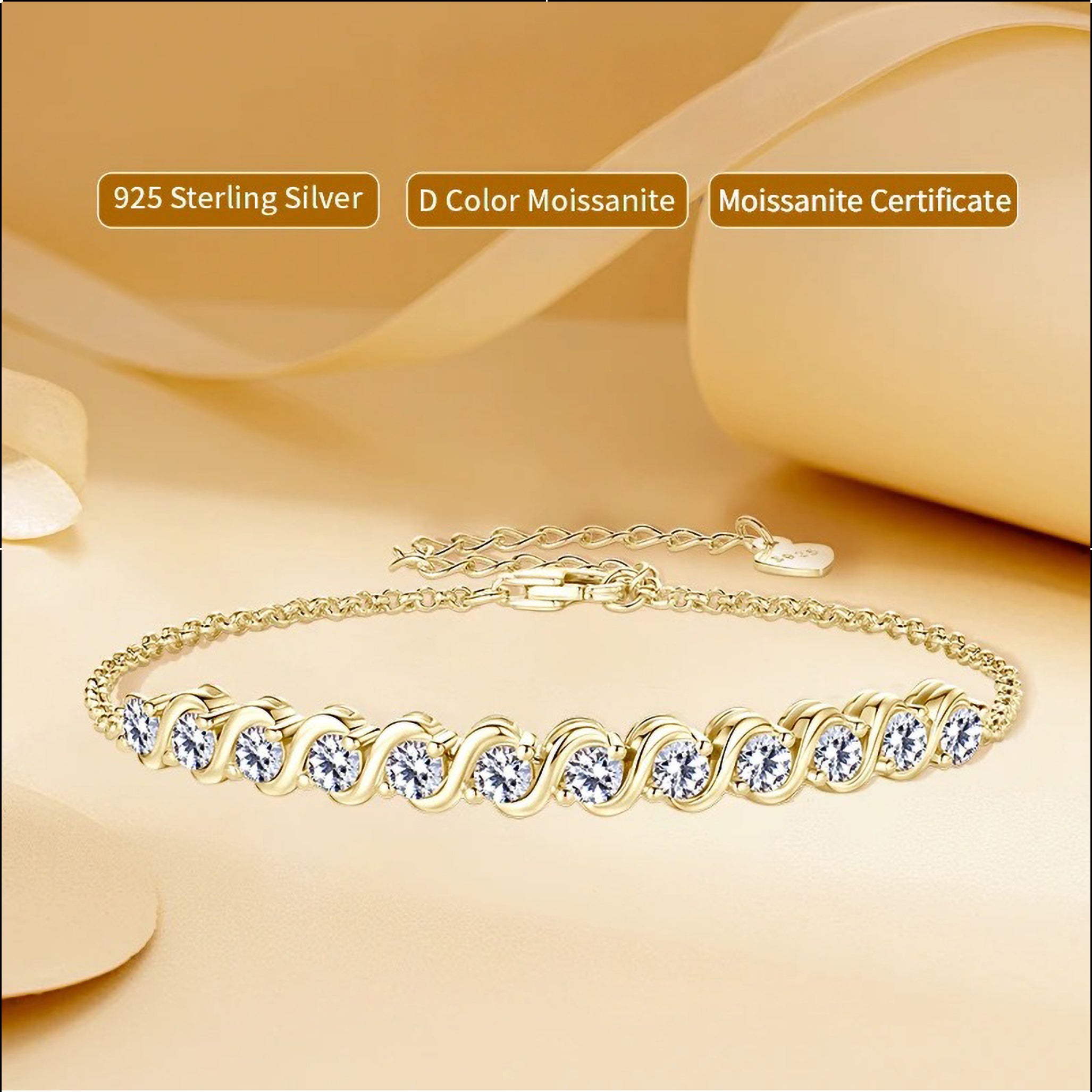 3mm D Color Moissanite Infinity Bracelet | 925 Sterling Silver Adjustable Chain | Certified Fine Jewelry