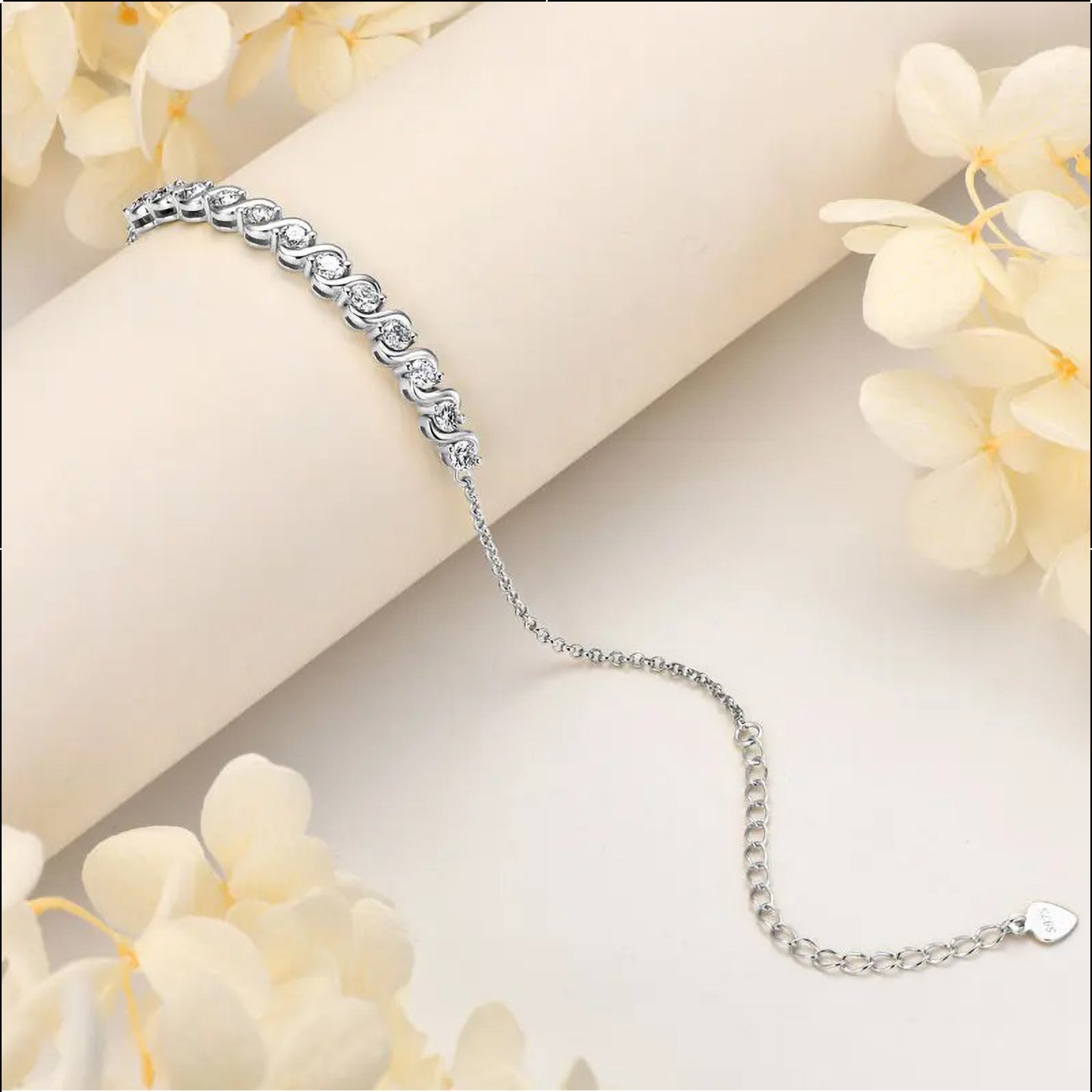 3mm D Color Moissanite Infinity Bracelet | 925 Sterling Silver Adjustable Chain | Certified Fine Jewelry